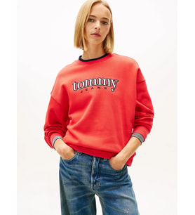 Tommy Hilfiger TJW Kutulu Kesim Tommy Aplikeli Bisiklet Yaka Kadın Kırmızı Sweatshirt DW0DW22565XK3