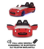Kırmızı Arabalı Yatak Kapıları Açılan GTR Full Ledli Kumandalı ve Müzikli