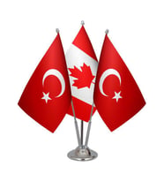 Masa Üstü Kanada Bayrağı Türk Bayrağı Üçlü Krom Direk Masa Bayrak Seti