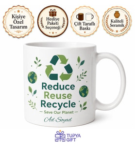 Recycle Baskılı Geri Dönüşüm İngilizce Kupa Bardak Çevreci Hediye