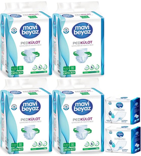 Mavi Beyaz Ped Emici Külot Hasta Bezi M - Medium Orta 120 Adet + Yatak Koruyucu Örtü 60*90CM 60 Adet