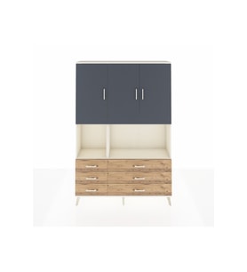 Arges Dolap 6 Raflı 6 Çekmeceli 3 Kapaklı 132x30x195 Aytaşı-Antrasit/Çam