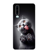 PrintiFy Huawei P30 ile Uyumlu Kedi 2 Kamera Korumalı Şeffaf Kılıf