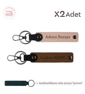 Patrona Şık Jest, İsim & Soyisim Kişiselleştirilmiş 2’li Anahtarlık, Yavru Ağzı-Açık Kahve-Lacivert