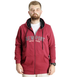 Mode XL Büyük Beden Erkek Kapüşonlu Sweatshirt New Port 23546 Bordo