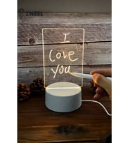 Neon Etkili LED Gece Lambası, Silgili Not Panosu, 5V, 5 LED (Krem)