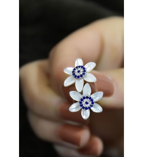 925 Ayar Gümüş Rodyum Kaplama Nazar Sedef Taşlı Kadın Küpe
