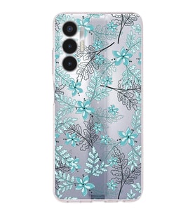 PrintiFy Tecno Pova 3 Uyumlu Kamera Korumalı Floral Su Yeşili Tasarımlı Şeffaf Silikon Kılıf