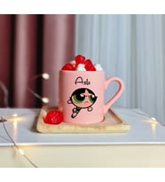 Power Puff Girls ( Buttercup ) Tasarımlı Kişiye Özel Pembe Türk Kahvesi Fincanı