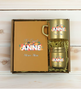 BK Gift Kişiye Özel İsimli DTF Anne Temalı Gold Defter & Kahve Fincanı & Mum Hediye Seti-2, Anneye Hediye, Anneler Günü Hediyesi