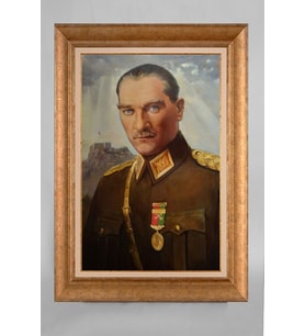 Altın Varaklı Paspartulu Çerçeveli Atatürk Tablo sd578