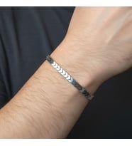 Valmont Accessories Hematit Taşlı Asansörlü Ayarlanabilir Gümüş Erkek Bileklik Modern Minimal Tasarım