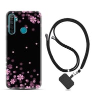 Realme 5i 5 Pro 6i 7 Pro 8 Kılıf Boyun Askılı Silikon Black flowers 1391