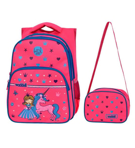 WaddellBag Kız Çocuk Üç Gözlü Pembe Unicorn İlkokul Sırt Çanta ve Beslenme Çantası Seti