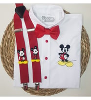 cool partyshop kırmızı mickey konseptli erkek çocuk askı papyon gömlek
