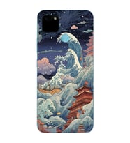 Realme C21Y/C25Y Uyumlu Kanagawa Dalga Kolaj Desenli Şeffaf Telefon Kılıfı