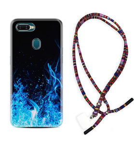 Oppo A5S A15 A16 A54 A55 A73 A74 Kılıf Boyun Asklı Rasta Silikon Blue Fire 1678