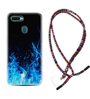 Oppo A5S A15 A16 A54 A55 A73 A74 Kılıf Boyun Asklı Rasta Silikon Blue Fire 1678