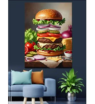 Katmanlı Devasa Hamburger İştah Açıcı Dekoratif Kanvas - Mdf Ahşap Tablo
