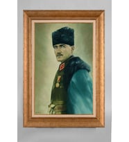 Altın Varaklı Çerçeveli Paspartulu Atatürk Tablo a291 (Gold)