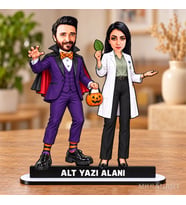 Kişiye Özel Halloween Vampir Doktor Kostümlü Karikatürlü 18 cm MDF Masaüstü Biblo - Doktor Hediyesi Doktora Özel Hediye
