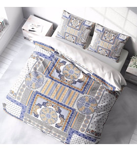 MonoHome Blue Patchwork 3D Pamuk Saten Çift Kişilik Nevresim Takımı (Çok Renkli)