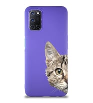 Oppo A72 Soft Premier Kapak Catface Tasarımlı Silikon Kılıf - Mor (Şeffaf)