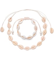 Deniz Kabuğu Kolye ve Bileklik Seti, Doğal Cowrie Shell Tasarım Ayarlanabilir İpli El Yapımı Takı Seti, Yaz Stili Plaj Aksesuarı, Minimalist Boho Kadın Takısı, Tatil ve Günlük Kullanım İçin Şık