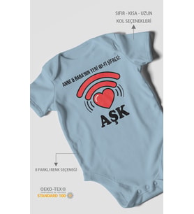 Anne Babanın Yeni Wifi Şifresi Aşk Baskılı Bebek Zıbını – Çıtçıtlı Body 8 Renk  %100 Pamuk Kısa Kol