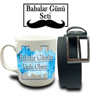 Babalar Gününe Özel  Mavi Tasarımlı Kupa & Kemer  Hediye Seti