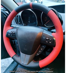 Mazda 3-2011-2012 Araca Özel Direksiyon Kılıfı(SOFT NOKTA KIRMIZI KARBON) (Karışık)