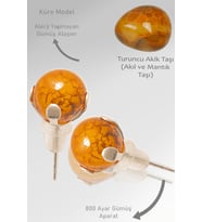 Sertifikalı Turuncu - Sarı Ejderha Akik Taşı Nokta Doğal Taş Küpe (Çok Renkli)