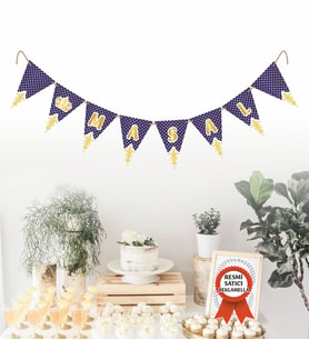 Kişiye Özel 6 Ay Kınası İsimli Yazılı Banner Doğum Günü Süsü Flama Bayrakları (Lacivert)