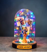 Kişiye Özel Renkli Led Işıklı Fanus 3 Fotoğraflı ve Size Özel Yazılı (Model 10)