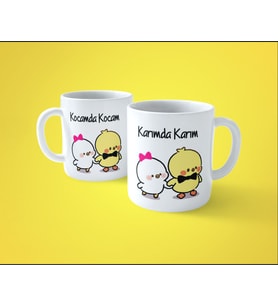 2'li Kocamda Kocam - Karımda Karım Çiftli Baskılı Kupa Bardak