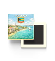 Retro Bahamalar Nassau Şehri Temalı Vintage Buzdolap Magneti – 9x9 cm