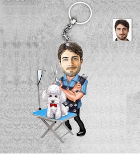 Kişiye Özel Pet Kuaför Erkek Ahşap Anahtarlık-1