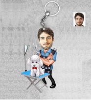 Kişiye Özel Pet Kuaför Erkek Ahşap Anahtarlık-1