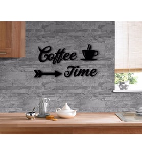 BK Home Coffee Time Tasarımlı Ahşap Duvar Yazısı (Siyah)