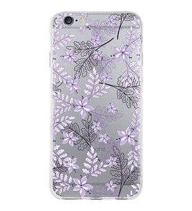 Apple iPhone 6 Plus Uyumlu Kapak Floral Lila Tasarımlı Şeffaf Silikon Kılıf