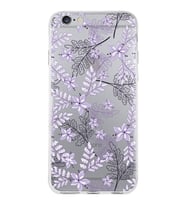 Apple iPhone 6 Plus Uyumlu Kapak Floral Lila Tasarımlı Şeffaf Silikon Kılıf
