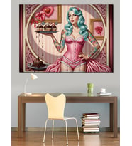 Pembe Saçlı Pastacı Pin-Up Kadın Dekoratif Kanvas - Mdf Ahşap Tablo