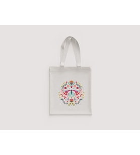 Taçlı Kelebek Folk Art Çiçekli Desenli Kadın Omuz Çantası Hediyelik Ham Bez Çanta