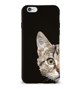 Apple iPhone 6 Uyumlu Lansman Kılıf Catface Tasarımlı İçi Kadife Kapak-Siyah (Şeffaf)