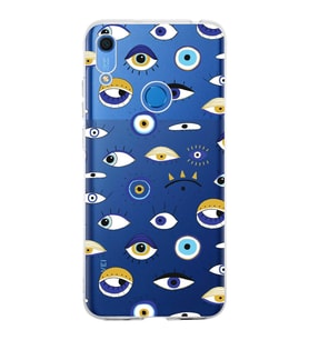 PrintiFy Huawei Y6s ile Uyumlu 1mm Slim Fit Nazar Boncuğu 2 Baskılı Şeffaf  Kılıf
