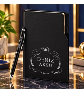 BK Gift Kişiye Özel 374 Termo Deri Tarihli Ajanda & Siyah Touch Pen Tükenmez Kalem-7