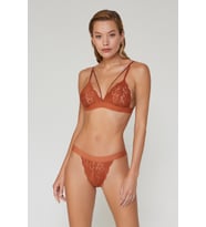 Velvet Dantelli Üçgen Pudra Bralet Takım