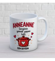 Kişiye Özel Anneanne Tasarımlı Sevginin Yemek Yapan Hali Yazılı İsimli Seramik Kupa