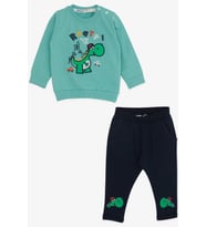 Breeze Erkek Bebek Eşofman Takımı Dinozor Nakışlı 6 Ay-2 Yaş, Mint Yeşili