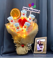 CANIM ÖĞRETMENİM Temalı / Led Işıklı ve Fotoğraflı Tatlı Ayıcıklar Buketi / Premium Hediye